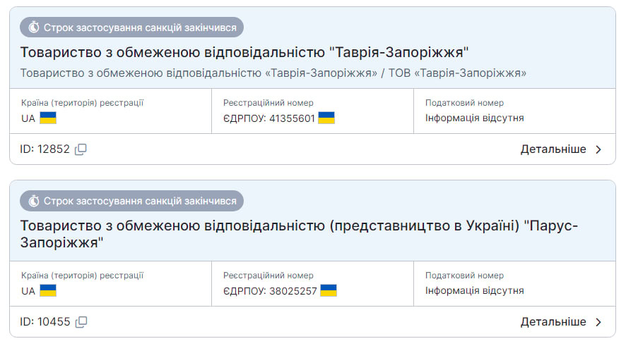 На ТОТ Запорізької області під санкціями РНБО перебуває дві компанії: що відомо